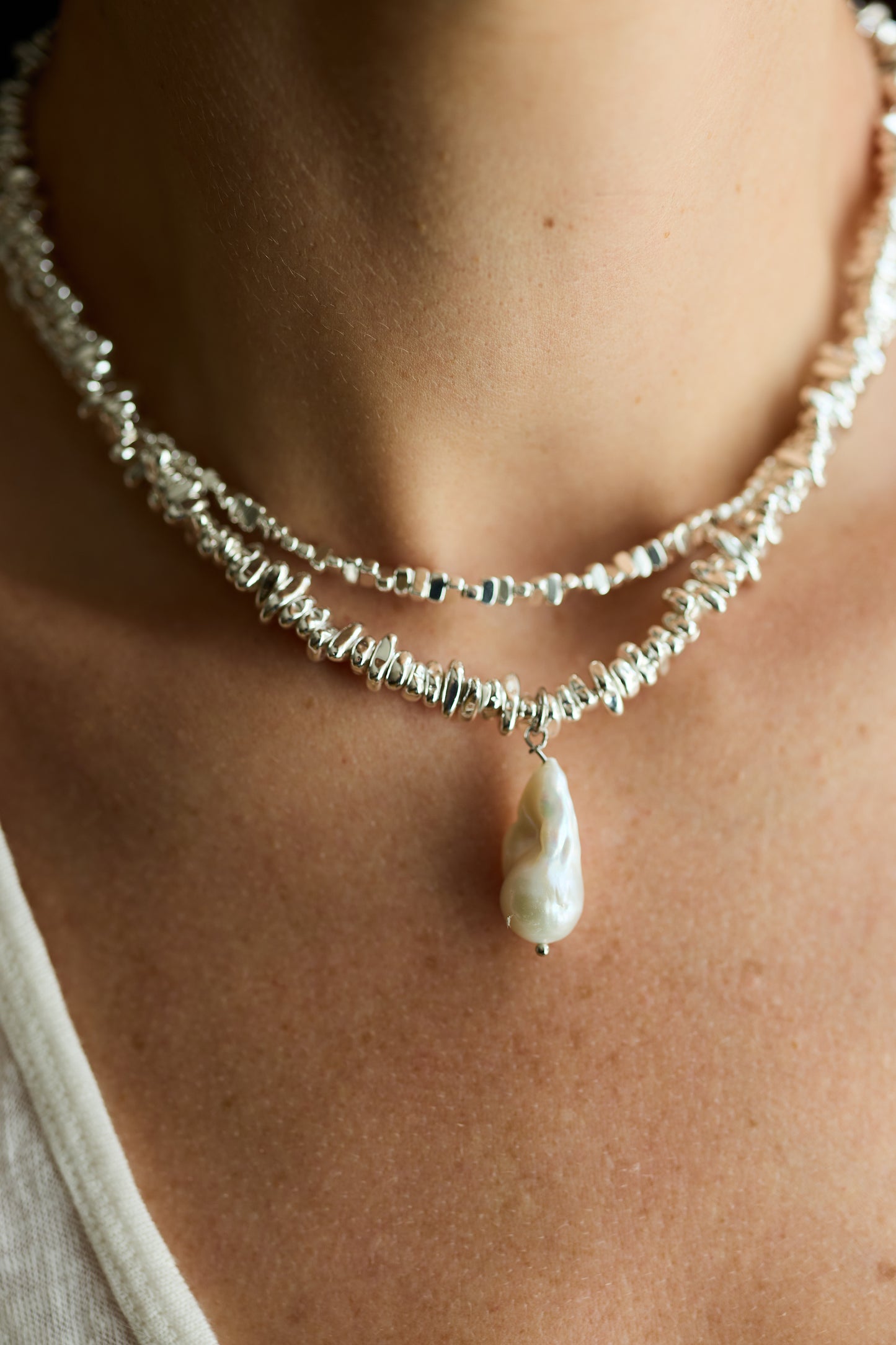 BAROQUE PEARL LUMI HEMATITE NECKLACE