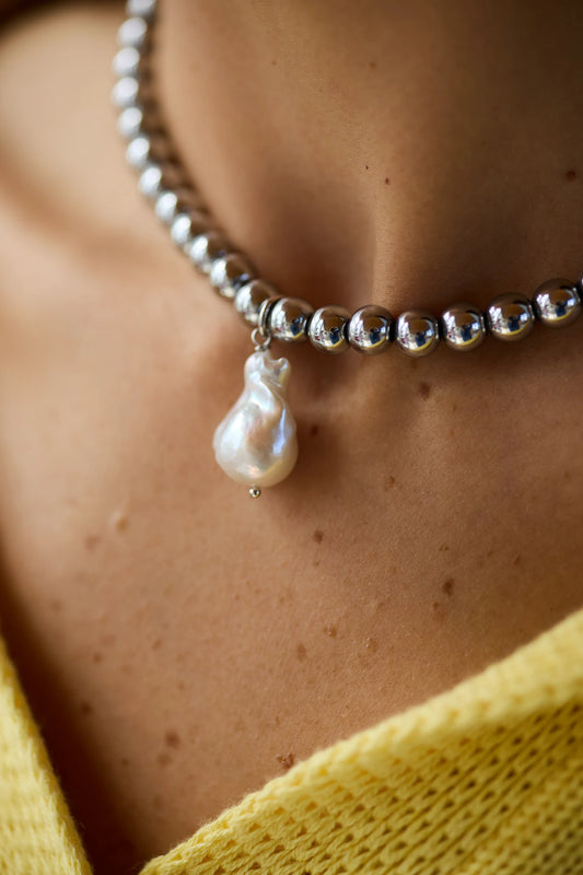 BAROQUE PEARL HEMATITE NECKLACE