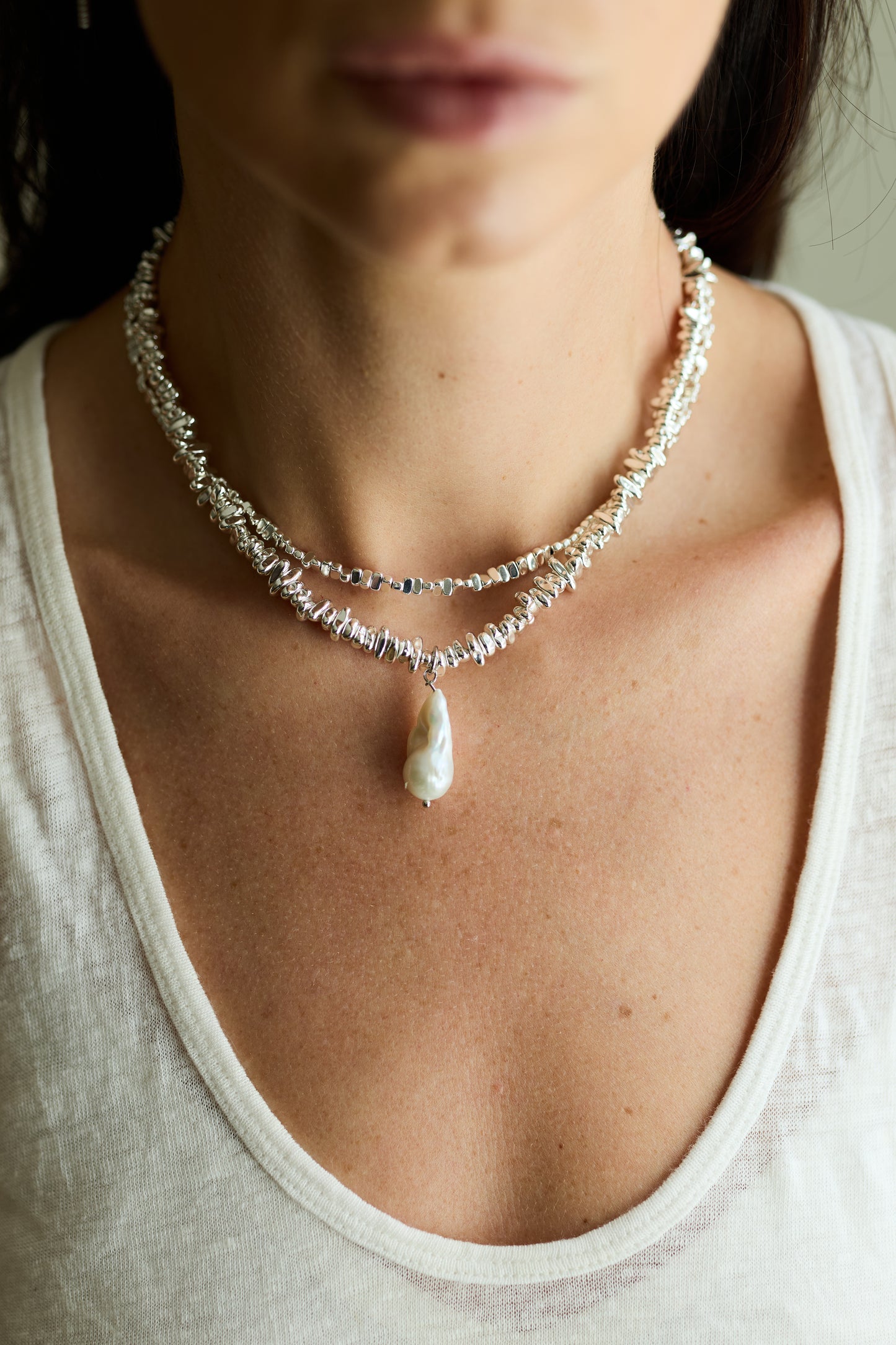 BAROQUE PEARL LUMI HEMATITE NECKLACE