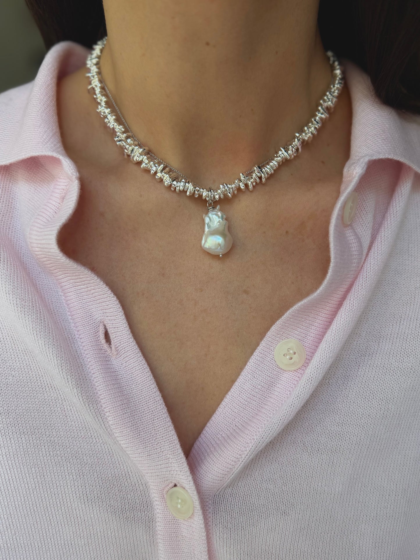 BAROQUE PEARL LUMI HEMATITE NECKLACE