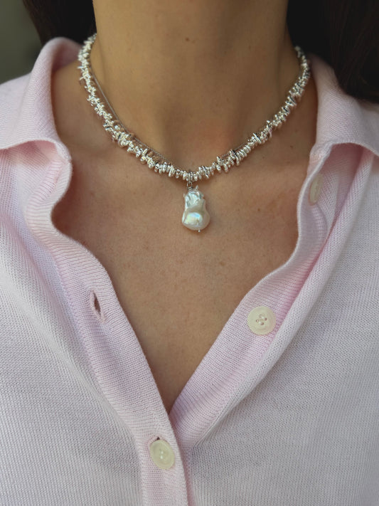 BAROQUE PEARL LUMI HEMATITE NECKLACE