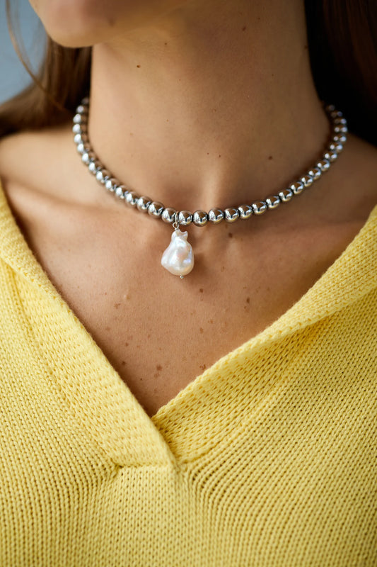 BAROQUE PEARL HEMATITE NECKLACE