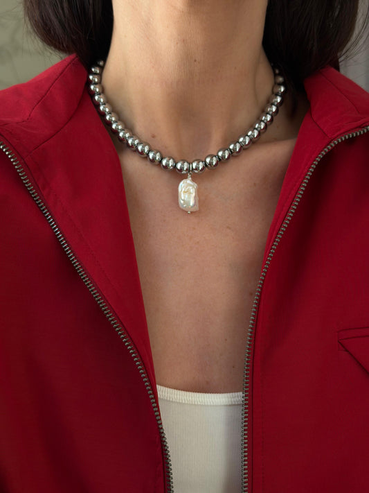 BAROQUE PEARL HEMATITE NECKLACE