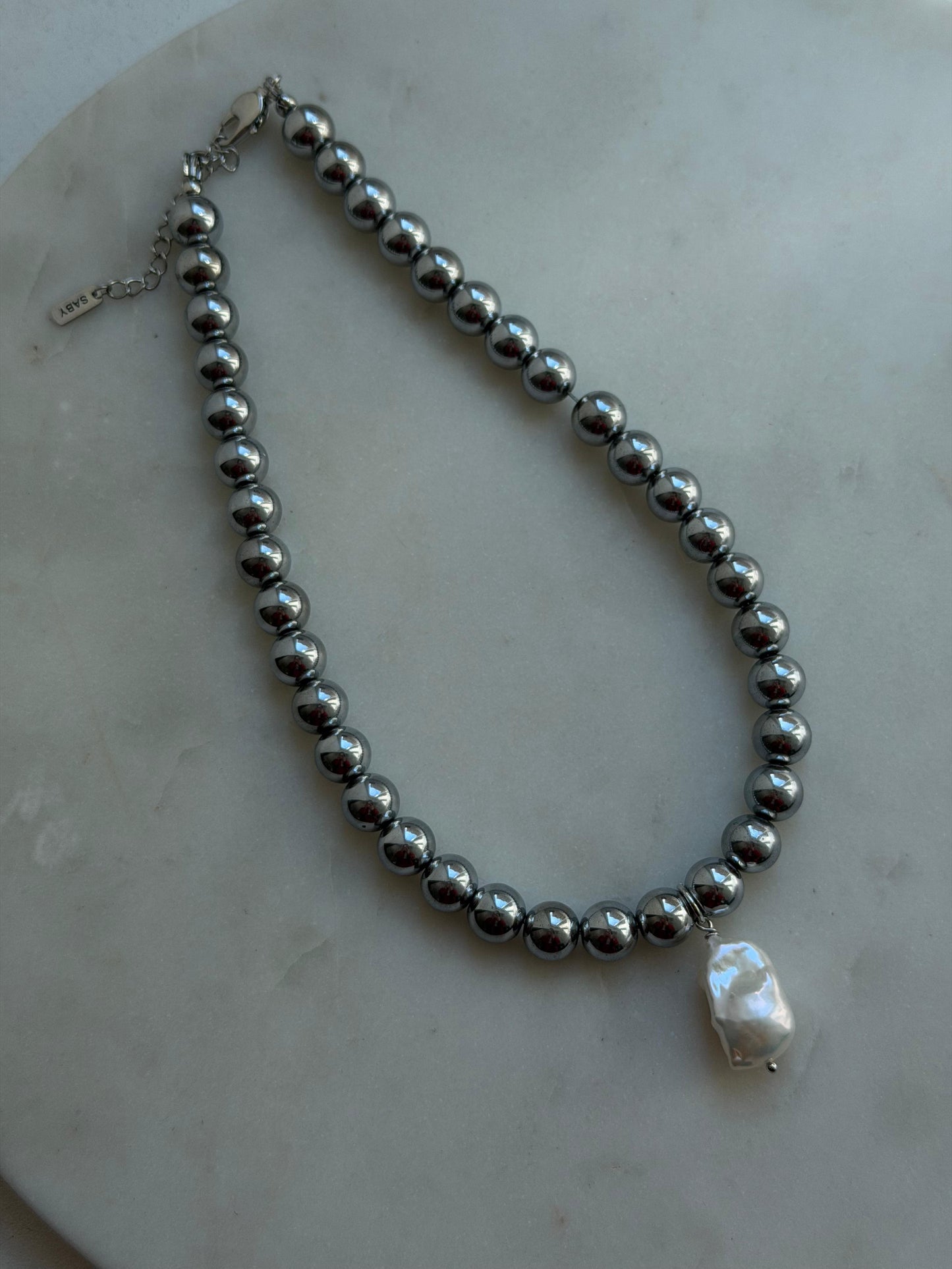 BAROQUE PEARL HEMATITE NECKLACE
